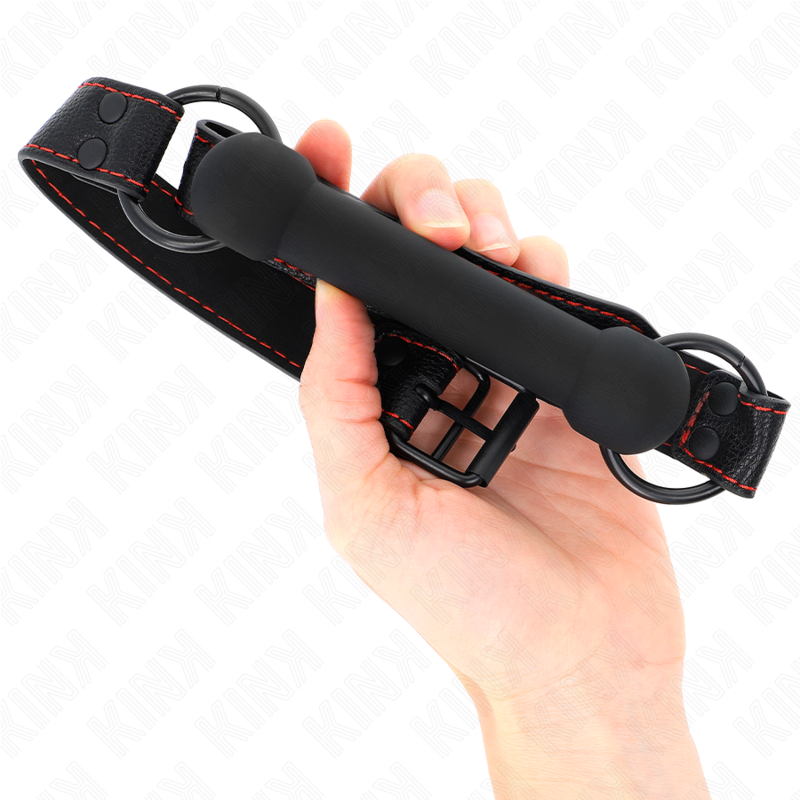 KINK - MORDAÇA DE OSSO COM TIRA DE COURO PRETA AJUSTÁVEL 41-57 CM
