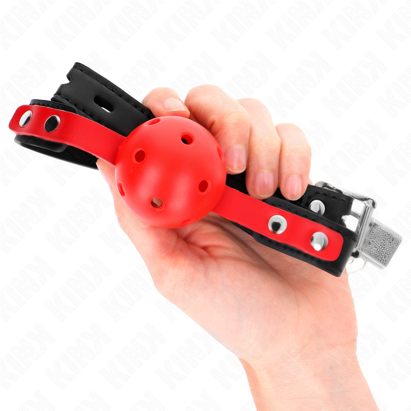 KINK - BOLA RÍGIDA OCA VERMELHA 4 CM MORDAÇA CORREIA PRETA 60 x 2 CM AJUSTÁVEL 37-52 CM