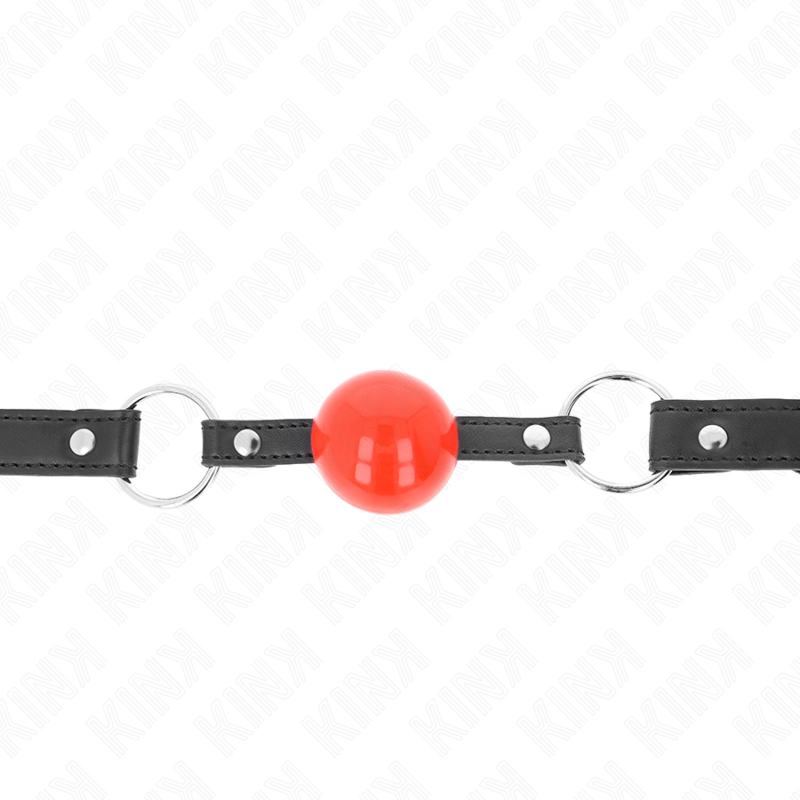 KINK - BOLA 4 CM MORDAÇA COM TRAVA BOLA VERMELHA CORREIA PRETA 60 x 2 CM