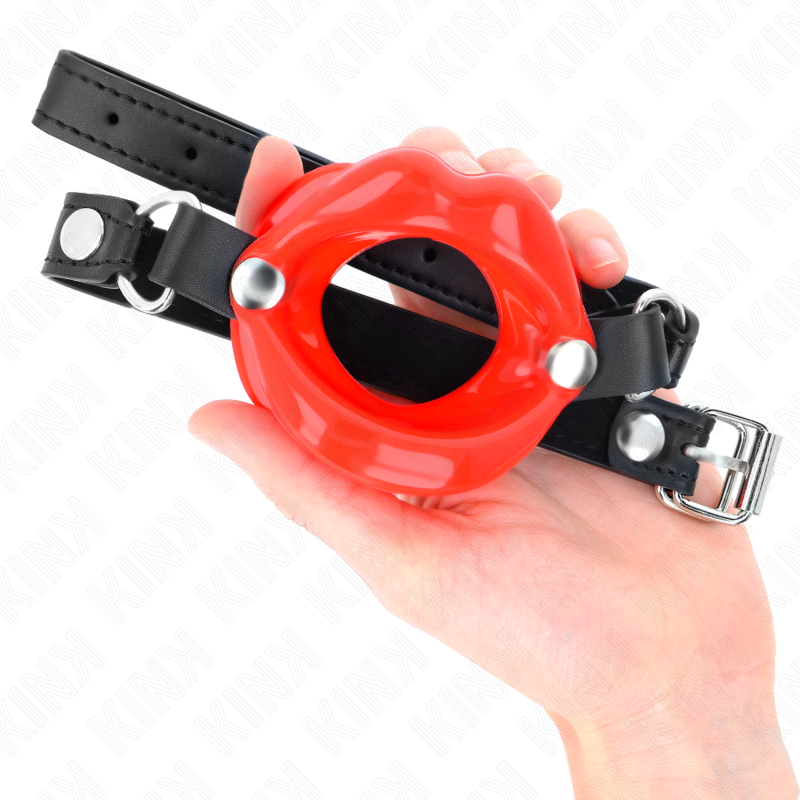 KINK - LIP 8 CM MORDAÇA COM TIRA DE COURO VERMELHO 63 x 2 CM AJUSTÁVEL 39-58 CM
