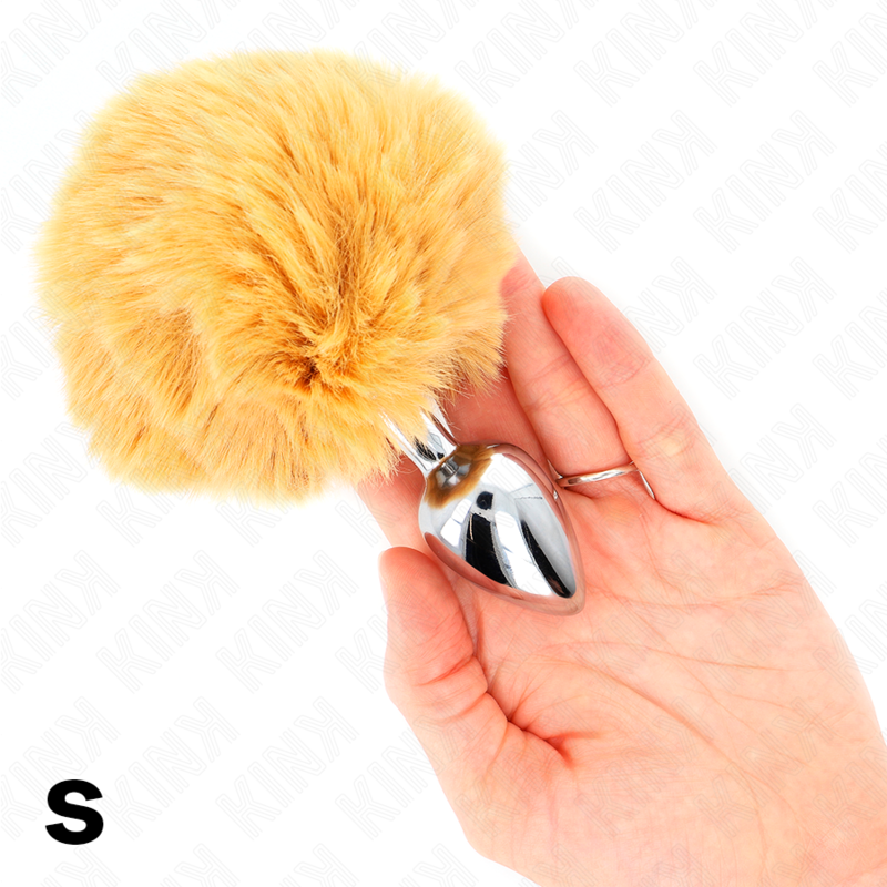 KINK - PLUG DE AÇO INOXIDÁVEL 7 x 3 CM COM RABO DE COELHO DE PELE SINALIZADA BEGE 8 CM