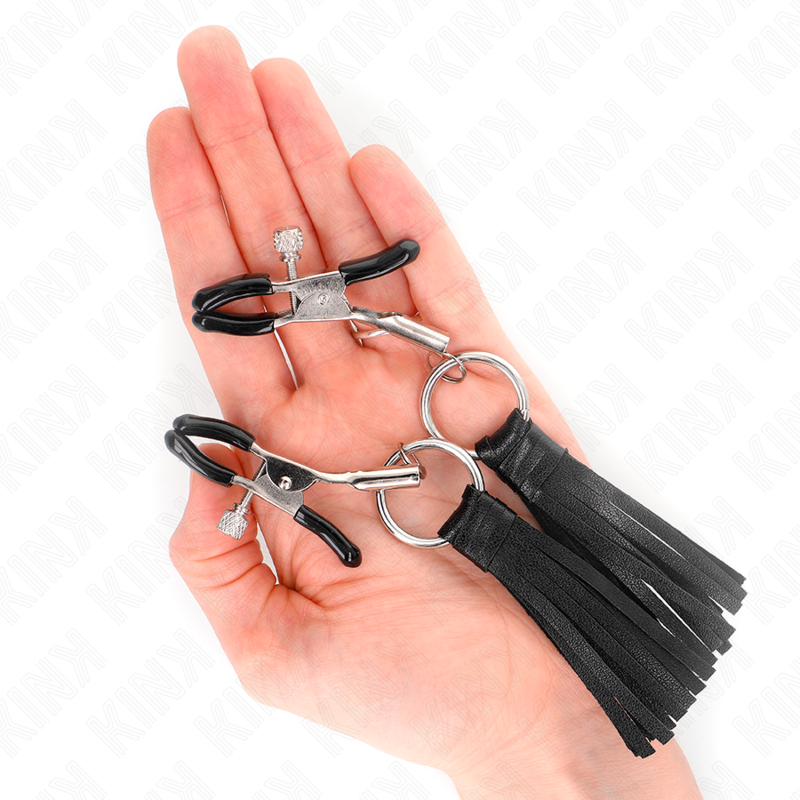 KINK - Grampos de mamilo com borla de couro sintético 6 cm