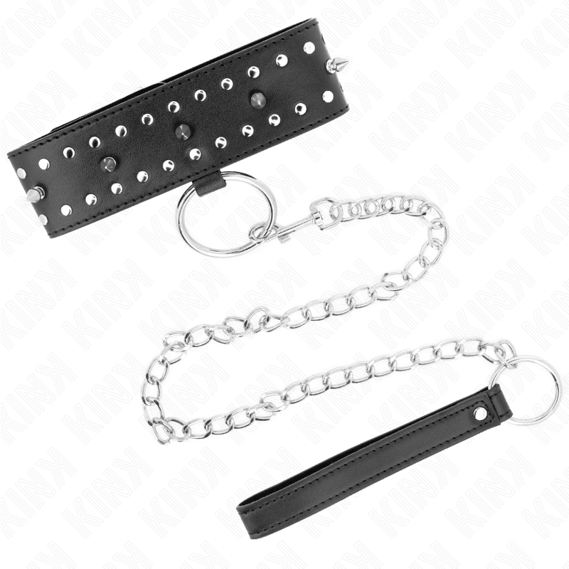 KINK - COLAR COM COLEIRA 65 CM COM TACHAS PRATEADAS MODELO 1 AJUSTÁVEL 36-43 CM X 5 CM