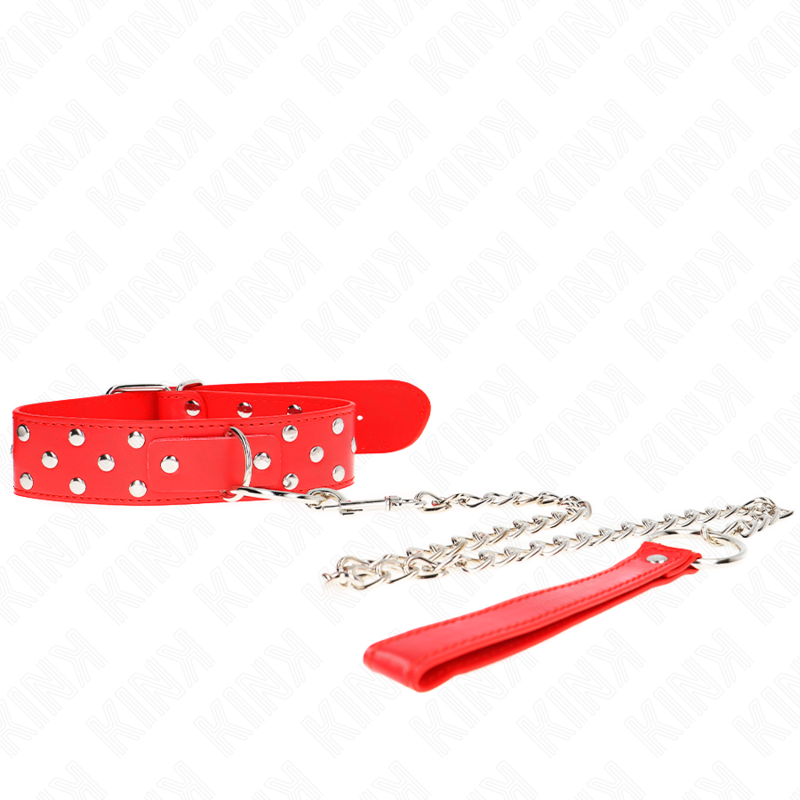 KINK - COLAR COM ALÇA DE REBITE E CINTO 65 CM VERMELHO AJUSTÁVEL 36-50 CM X 3,8 CM
