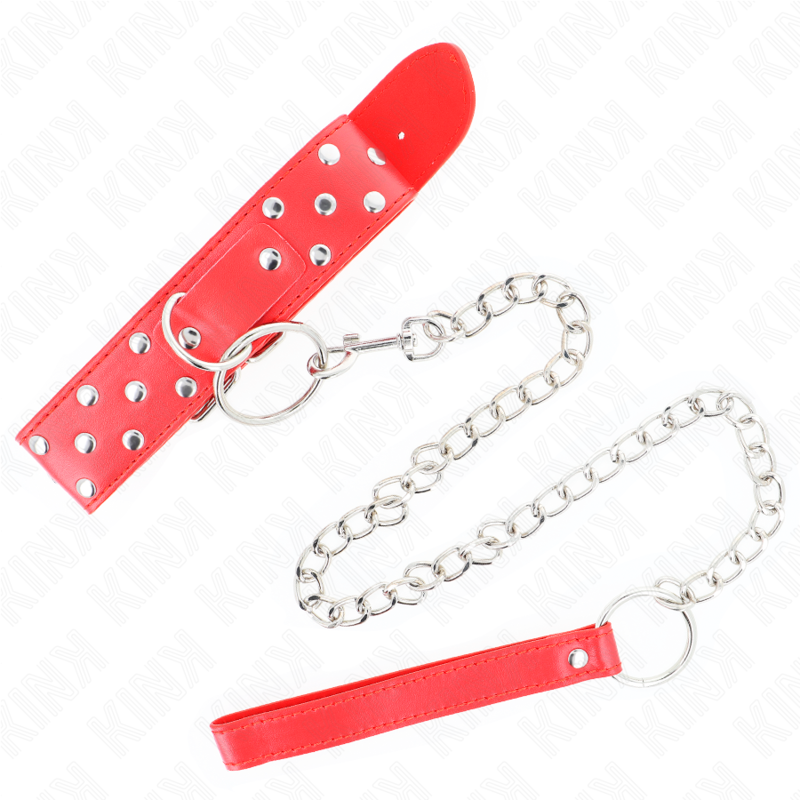 KINK - COLAR COM ALÇA DE REBITE E CINTO 65 CM VERMELHO AJUSTÁVEL 36-50 CM X 3,8 CM