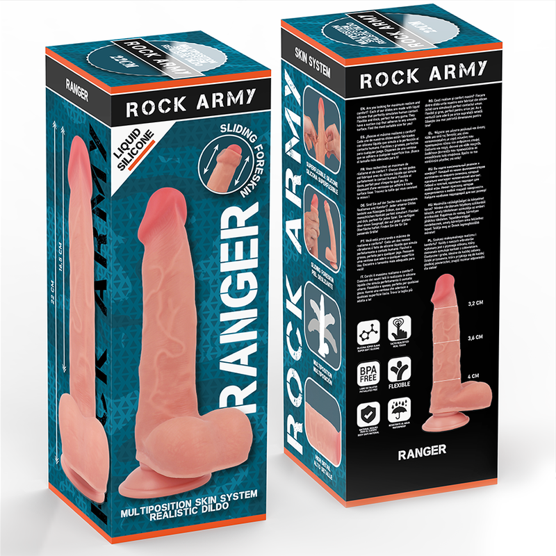 ROCKARMY - RANGER DILDO REALISTA DUAL DENSITY LIQUID SILICONE 22 CM -O- 3.6 CM