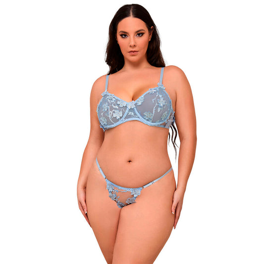 SUBBLIME - 957636 CONJUNTO SUJETADOR Y PANTIES CON BORDADOS DE FLORES CELESTE L/XL