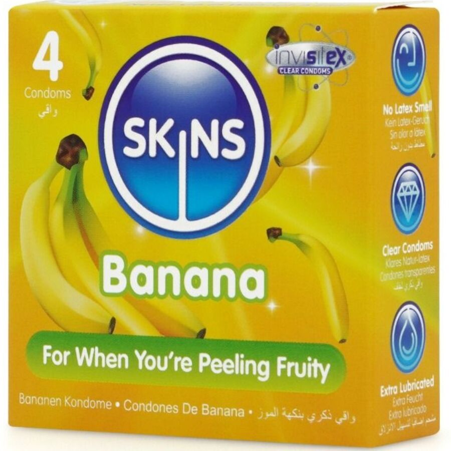 SKINS - PRESERVATIVOS PREMIUM SABOR PLÁTANO PACK 4