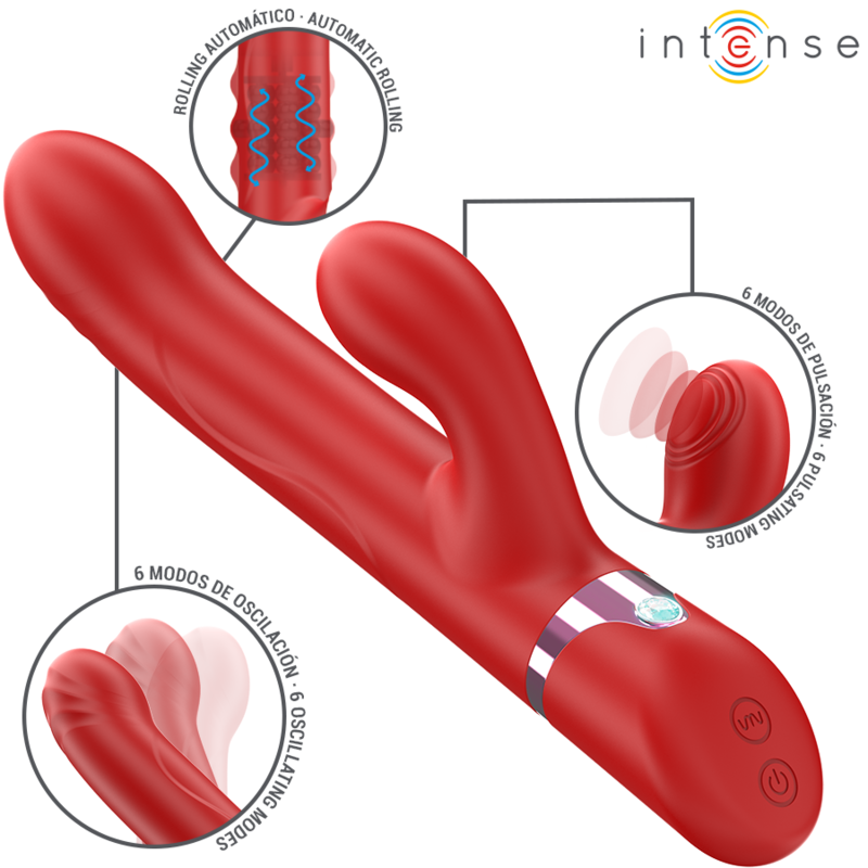 INTENSE - LELE VIBRADOR MULTIFUNCIÓN ROTATORIO & OSCILACIÓN & ESTIMULACIÓN ROJO