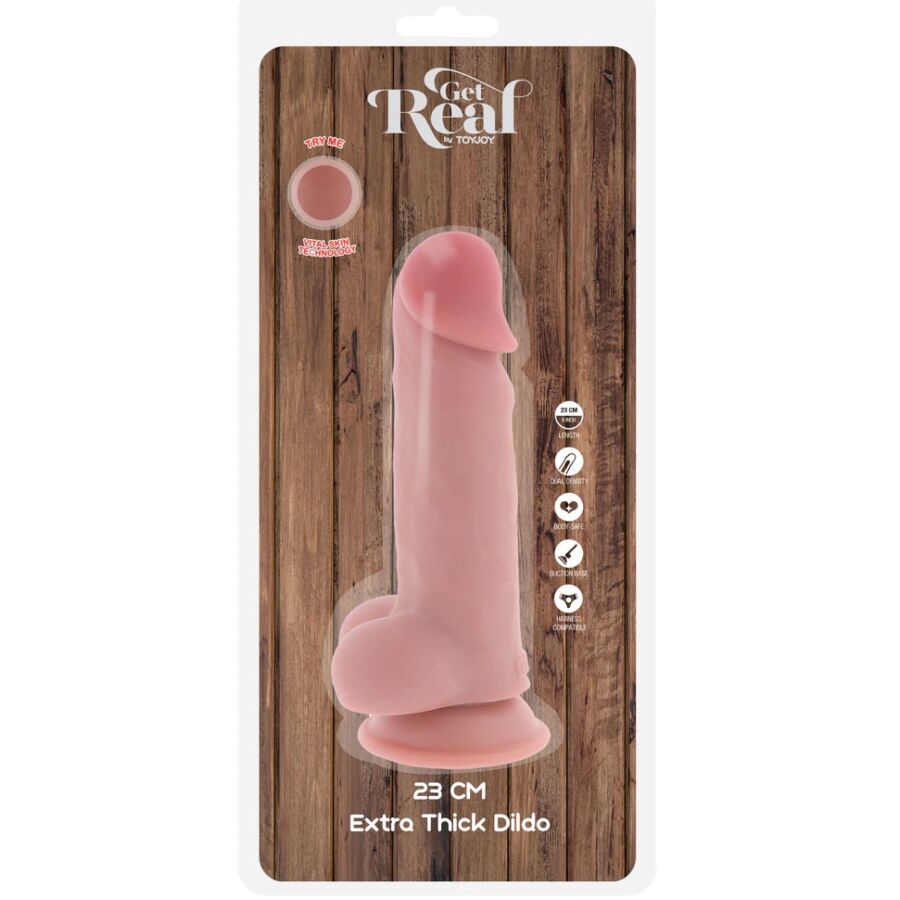 GET REAL - PENE REALÍSTICO DELUXE CON TESTÍCULOS EXTRA GRUESO 23 CM