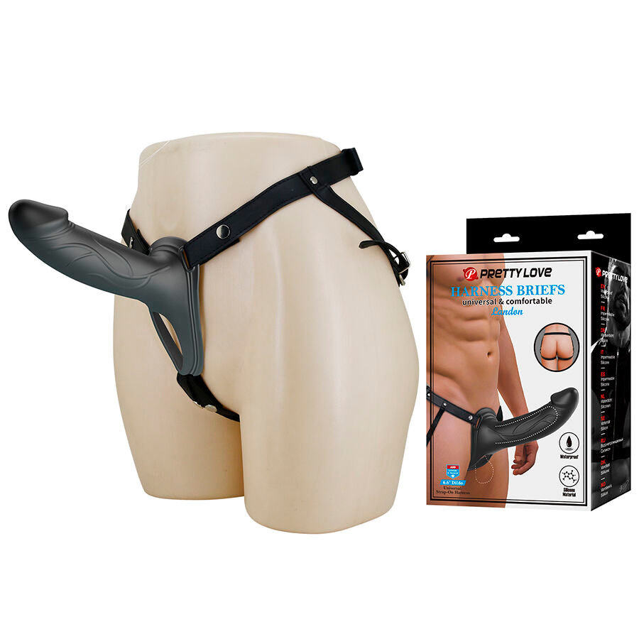 PRETTY LOVE - LONDON ARNÉS UNIVERSAL CON DILDO STRAP-ON DE SILICONA NEGRO 16,8 CM