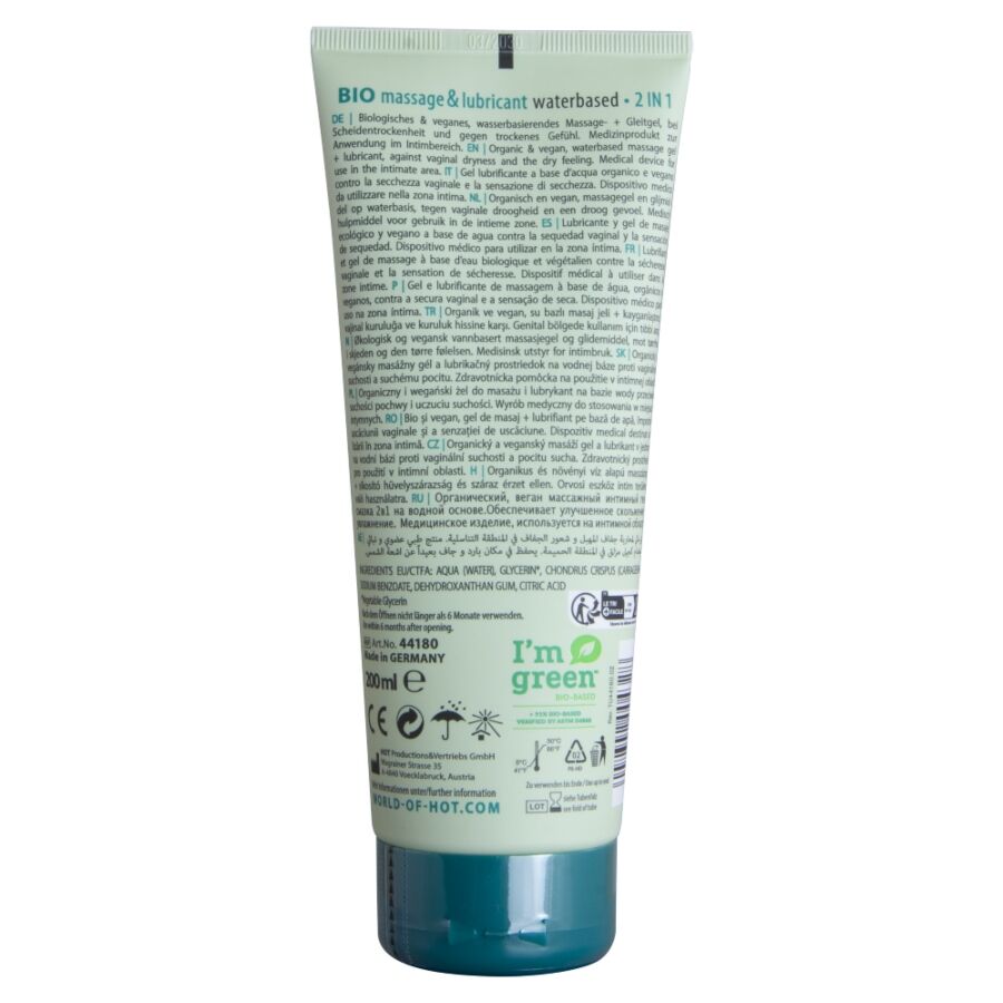 HOT - BIO MASSAGE & LUBRICANTE BASE AGUA 2 EN 1 200 ML