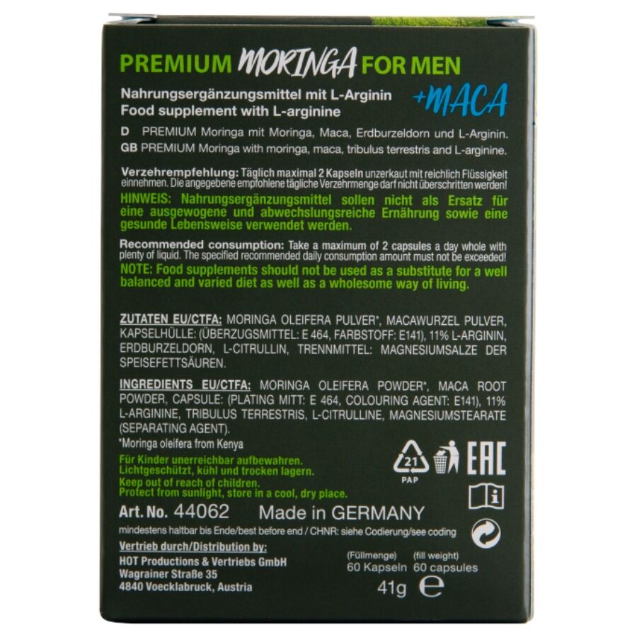 HOT - MORINGA MEN CÁPSULAS HOMBRE 60 UNIDADES
