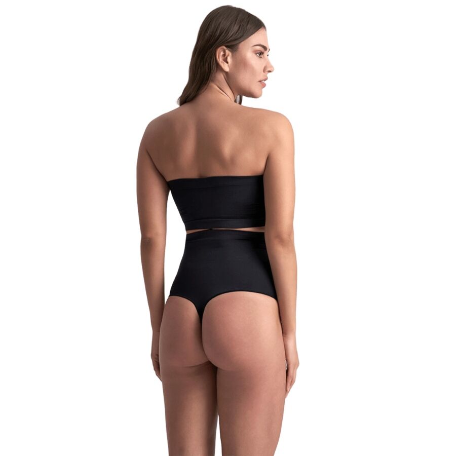 BYE-BRA - TANGA DE TALLE ALTO SIN COSTURAS NEGRO TALLA M