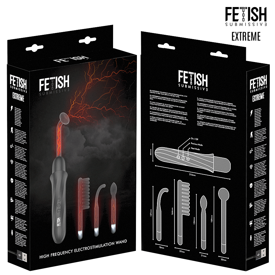 FETISH SUBMISSIVE - VIBRADOR WAND ELECTROESTIMULACIÓN ALTA FRECUENCIA