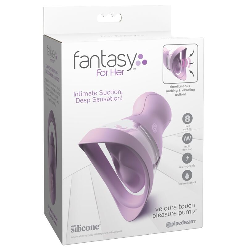 FANTASY FOR HER - VELOURA TOUCH PLEASURE PUMP BOMBA ÍNTIMA CON SUCCIÓN Y VIBRACIÓN MORADA
