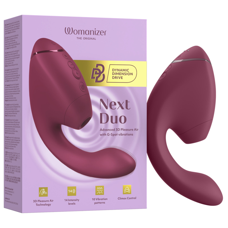 WOMANIZER - DUO NEXT ESTIMULADOR DUPLO DE CLITOR E PONTO G ROSA ESCURO