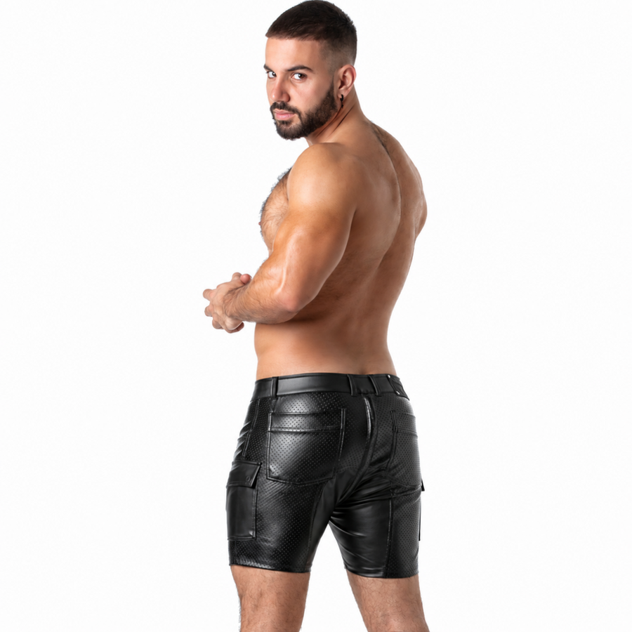 LOCKER GEAR - PUNCH HOLE LEATHERETTE PANTALÓN CORTO CARGO NEGRO S