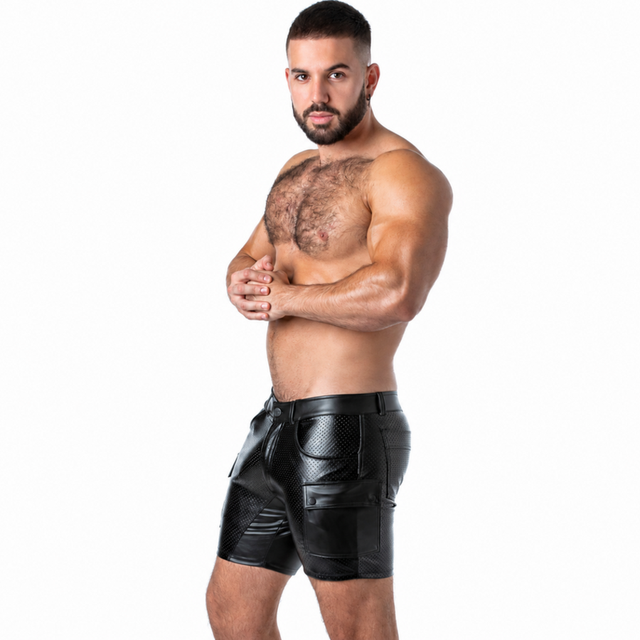 LOCKER GEAR - PUNCH HOLE LEATHERETTE PANTALÓN CORTO CARGO NEGRO L