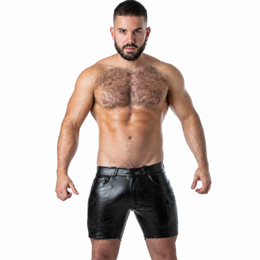 LOCKER GEAR - PUNCH HOLE LEATHERETTE PANTALÓN CORTO CARGO NEGRO XL