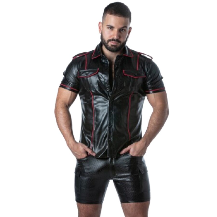 LOCKER GEAR - PUNCH HOLE LEATHERETTE CAMISA ROJO S