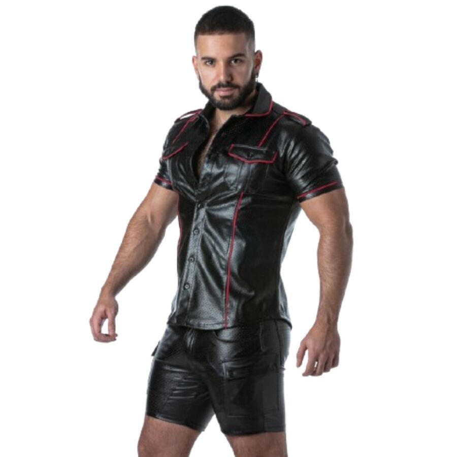 LOCKER GEAR - PUNCH HOLE LEATHERETTE CAMISA ROJO S