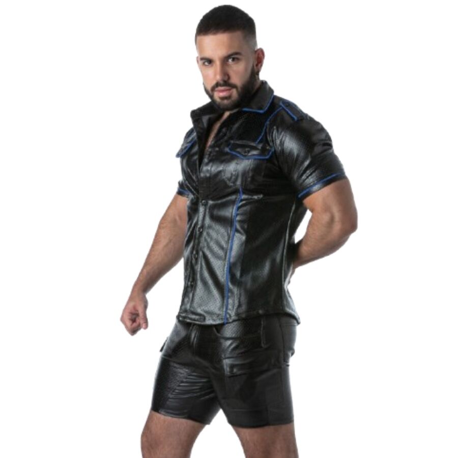 LOCKER GEAR - PUNCH HOLE LEATHERETTE CAMISA AZUL XL