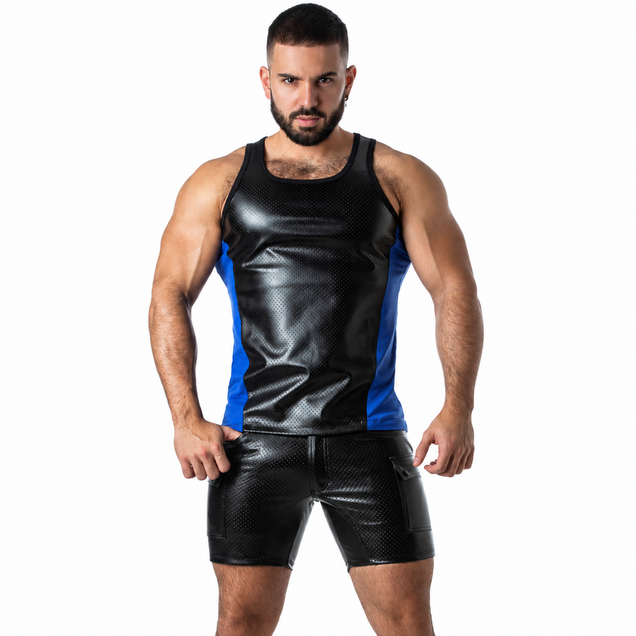 LOCKER GEAR - PUNCH HOLE LEATHERETTE CAMISETA DE TIRANTES AZUL XL