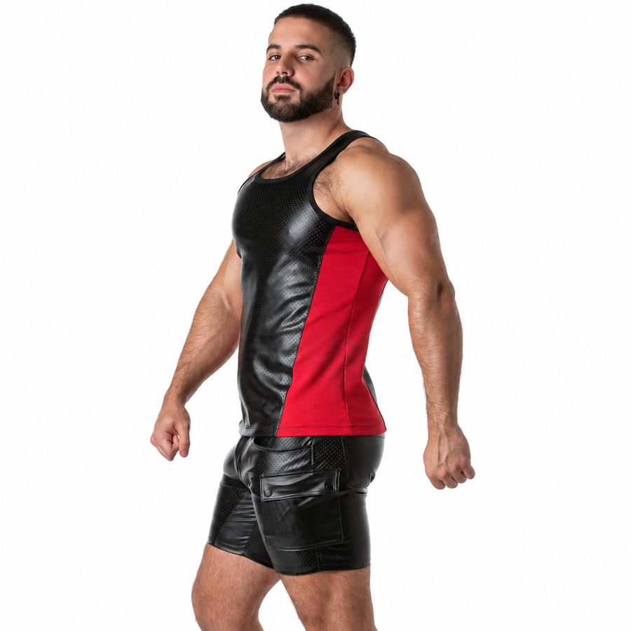 LOCKER GEAR - PUNCH HOLE LEATHERETTE CAMISETA DE TIRANTES ROJO S