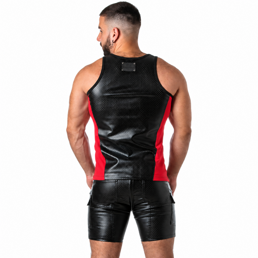 LOCKER GEAR - PUNCH HOLE LEATHERETTE CAMISETA DE TIRANTES ROJO S