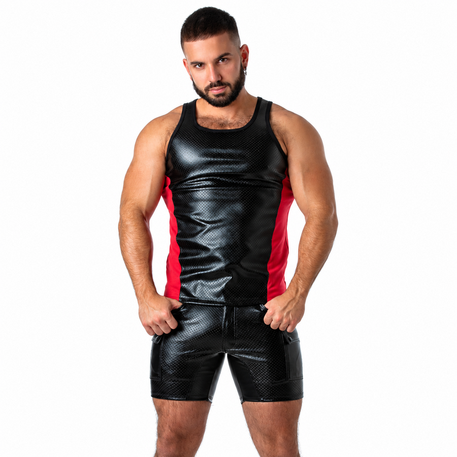 LOCKER GEAR - PUNCH HOLE LEATHERETTE CAMISETA DE TIRANTES ROJO M