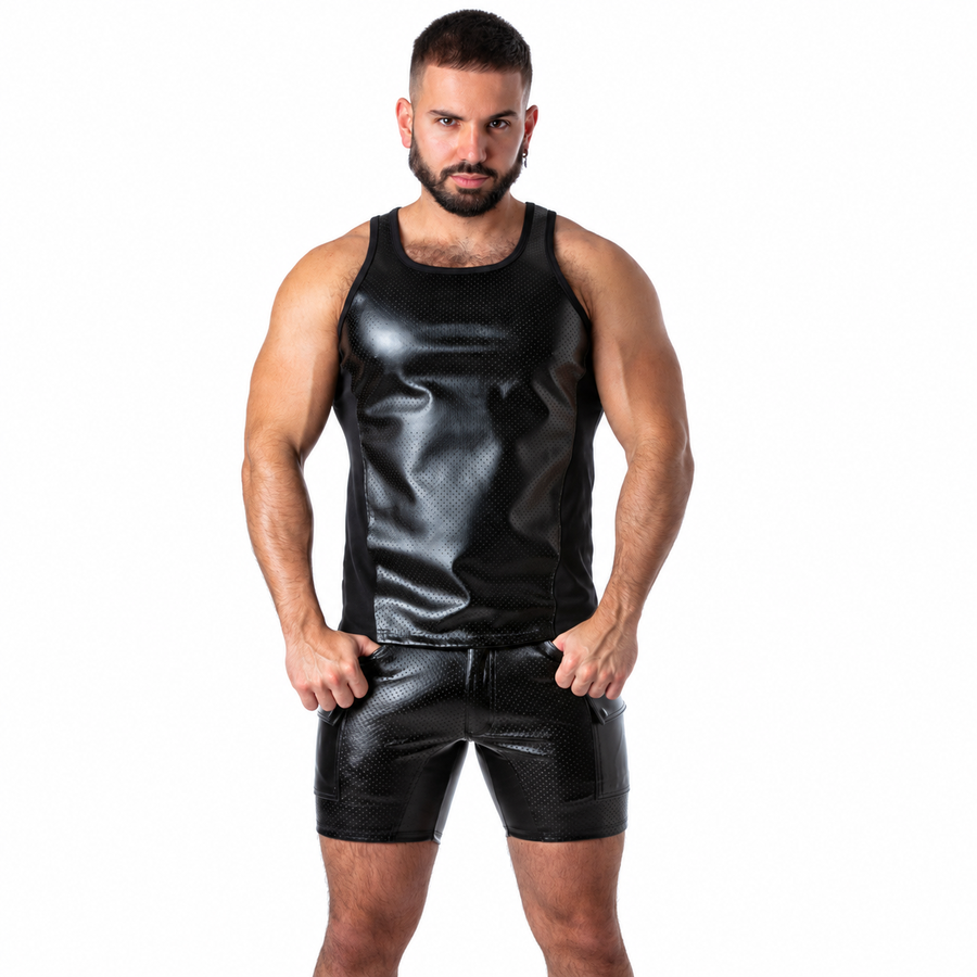 LOCKER GEAR - PUNCH HOLE LEATHERETTE CAMISETA DE TIRANTES NEGRO M