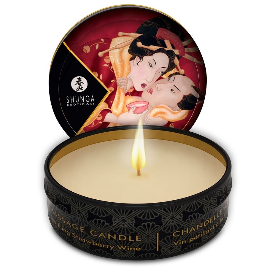 SHUNGA - MINI CARESS BY CANDELIGHT VELA DE MASAJE FRESAS Y CAVA 30 ML