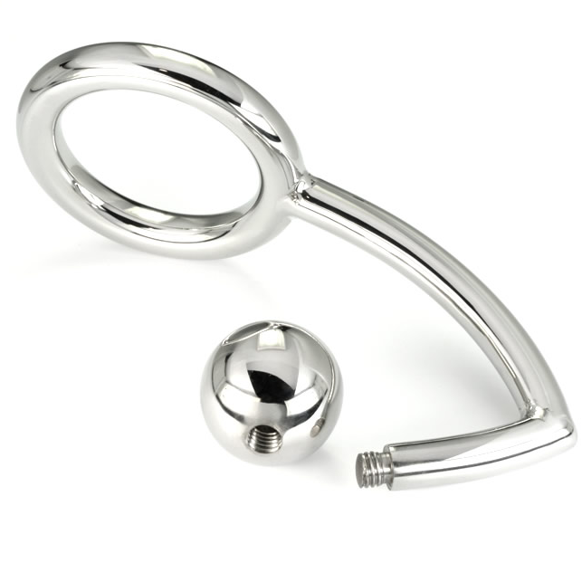 ANILLO DE METAL DURO PARA PENE CON GANCHO ANAL INTRUSO 45MM