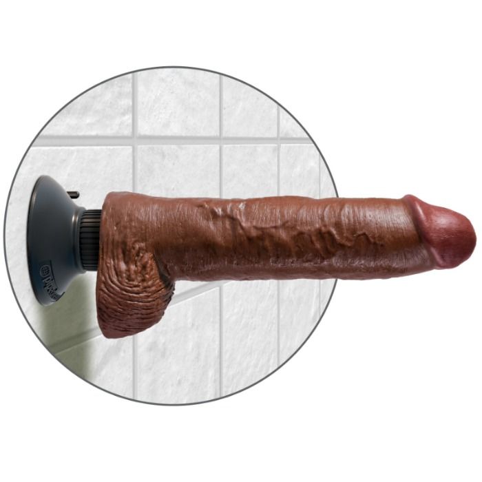 KING COCK - Pênis vibratório com bolas de 25,5 cm marrom