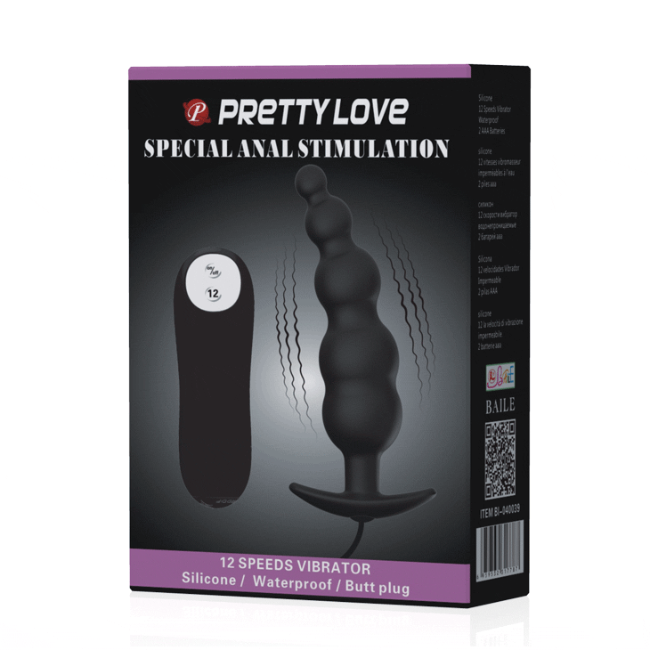 PRETTY LOVE - PLUG ANAL ESTIMULAO EXTRA DE SILICONE E 12 MODOS DE VIBRAO PRETO - Toys "n" Us