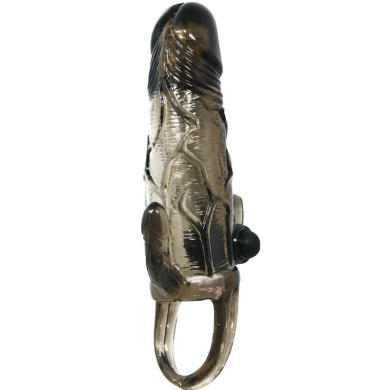 BAILE - BRAVE MAN CAPA PARA PÊNIS COM ESTIMULAÇÃO DE CLITÓRIS E ANAL BALA DUPLA PRETA 16,5 CM
