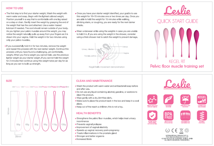 LESLIE - SET DE ENTRENAMIENTO DE MÚSCULOS PÉLVICOS KEGEL FIT 6 PESAS