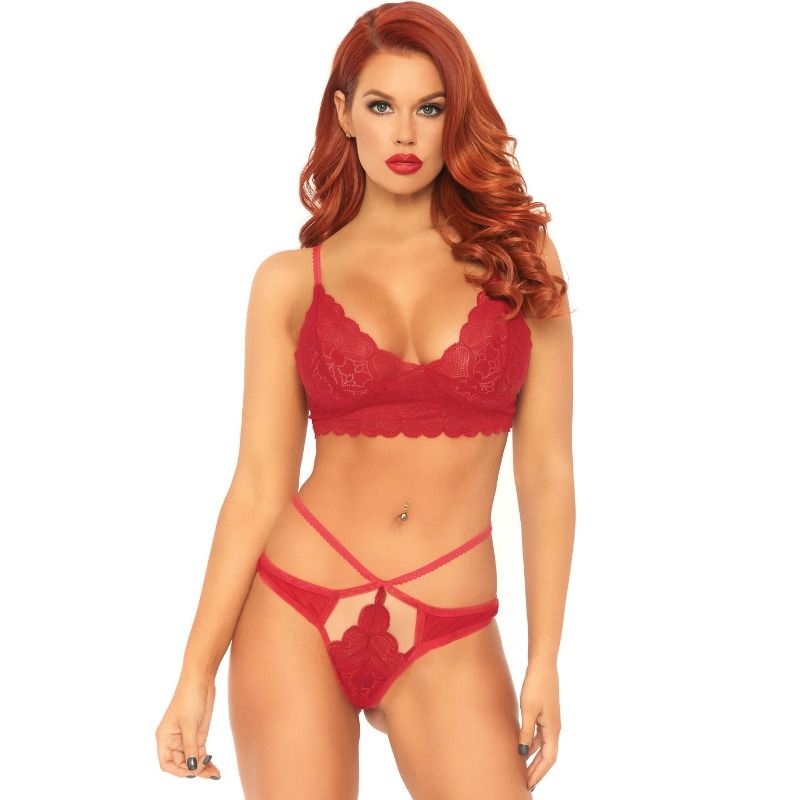 LEG AVENUE - CONJUNTO DE 2 PEÇAS DE SUTIÃ DE RENDA E TANGA M/G 