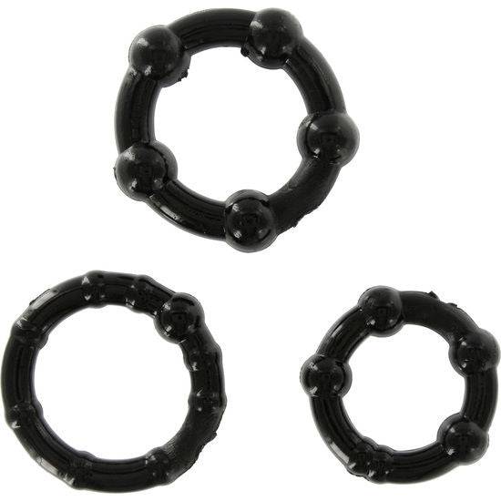 SIETE CREACIONES - SET DE TRES ANILLOS NEGROS PARA EL PENE