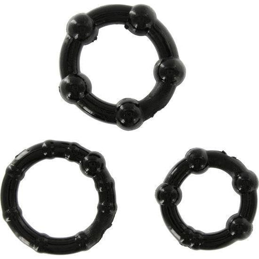 SETE CRIAÇÕES - CONJUNTO DE TRÊS ANÉIS PRETOS PARA PÊNIS