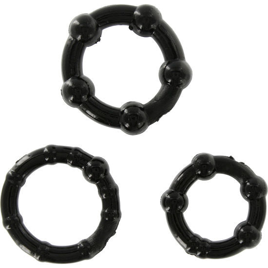 SIETE CREACIONES - SET DE TRES ANILLOS NEGROS PARA EL PENE