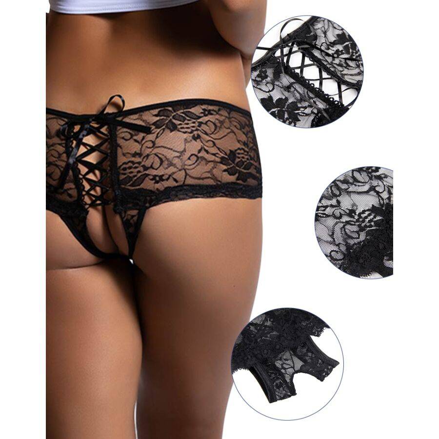 QUEEN LINGERIE - BRAGA DE ENCAJE FLORAL CON ABERTURA EN LA ESPALDA S/M