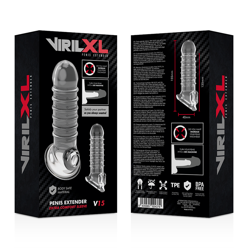 VIRILXL - EXTENSÃO E BAINHA PARA PÊNIS V15 TRANSPARENTE
