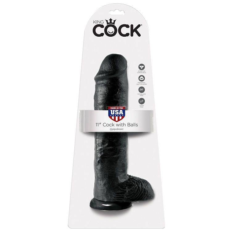 KING COCK - 11 DILDO PRETO COM BOLAS 28 CM - Toys "n" Us