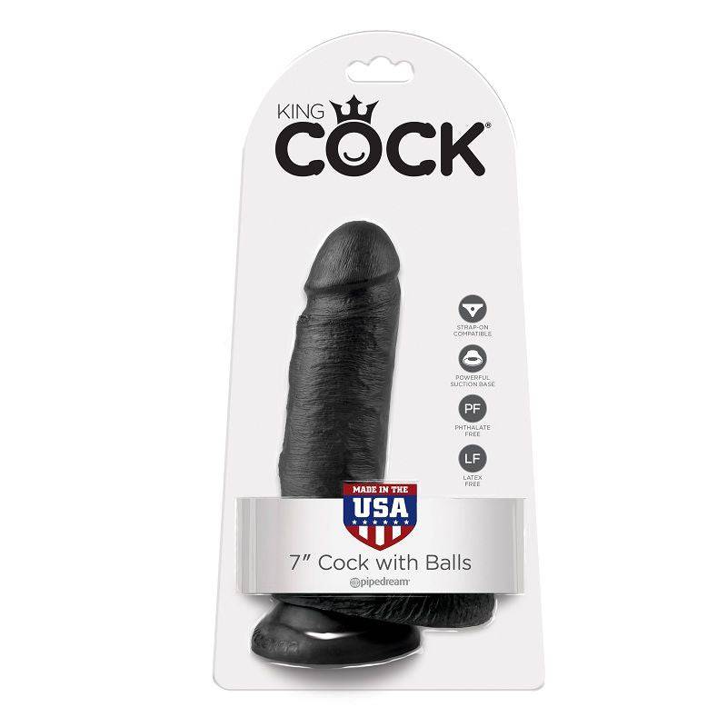 KING COCK - 7 DILDO PRETO COM BOLAS 17.8 CM - Toys "n" Us