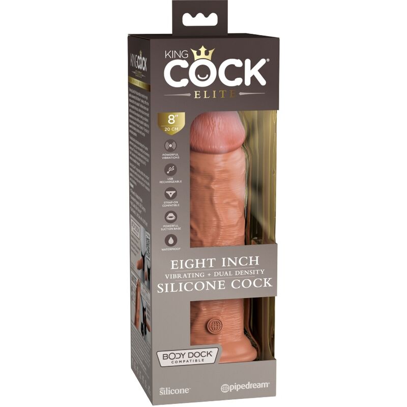 KING COCK - ELITE REALISTIC DILDO VIBRATING & SILICONE 20.3 CM CARAMEL - Toys "n" Us