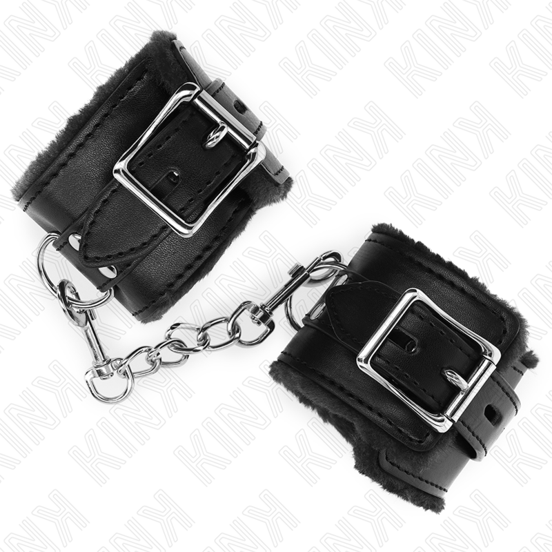 KINK - FUR LINED WRIST RESTRAINTS BLACK WITH BLACK BELT ADJUSTABLE 17 - 29 CM X 6 CM - Toys "n" Us