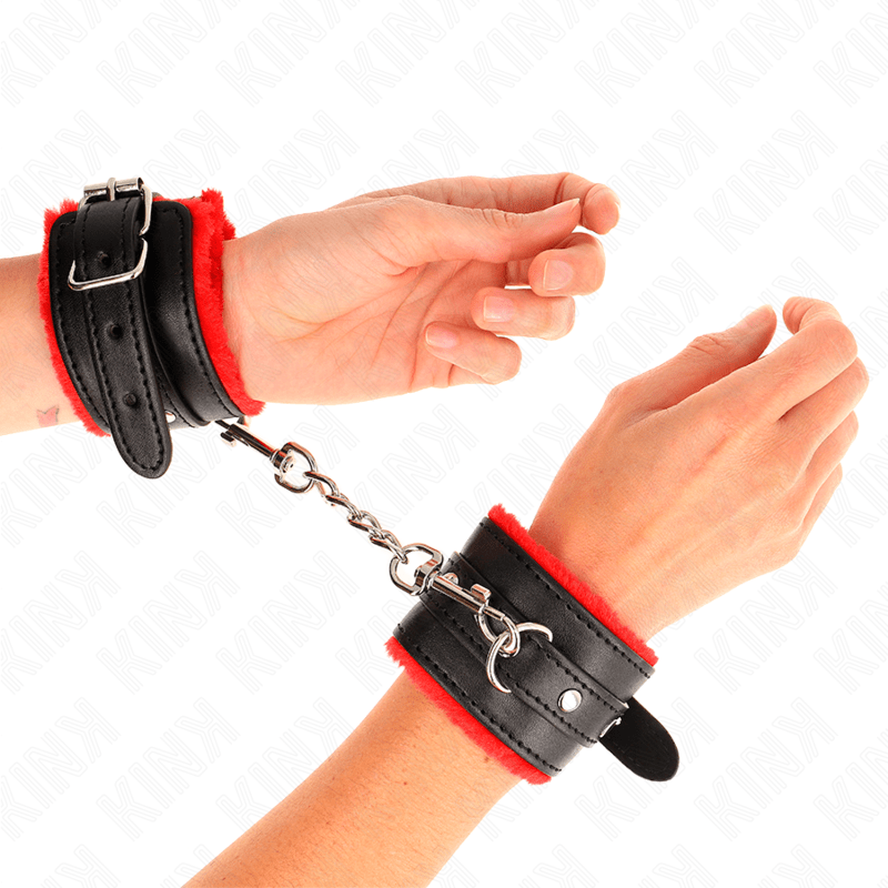 KINK - PREMIUM FUR LINED WRIST RESTRAINTS RED WITH BLACK BELT ADJUSTABLE 17 - 29 CM X 6 CM - Toys "n" Us