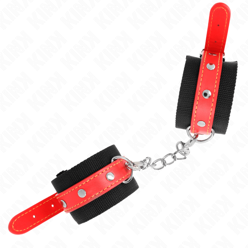 KINK - PUNHOS DE NYLON PRETO COM COURO VERMELHO AJUSTÁVEIS 19 - 24 CM X 5,5 CM - Toys "n" Us